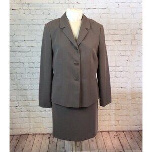 Casual Corner 2 pc Skirt Suit Taupe 3 Button Blazer Size 15